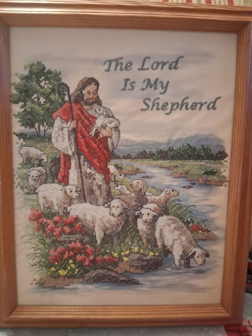 Completed And Framed Needlepoint "The Lord Is My Shepherd'  Wall Art Beautiful